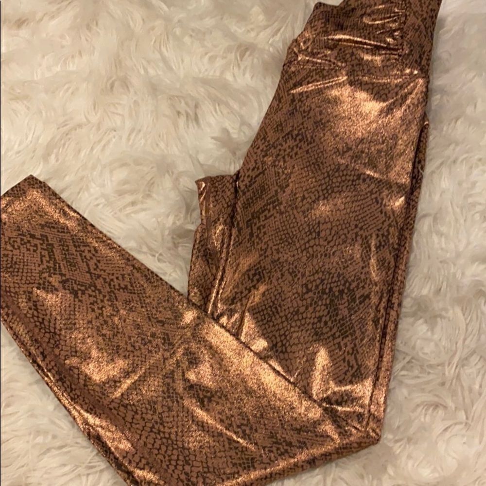 Beach Riot Sport Rose Gold Python Full Length Leggings with Cross Wasitband